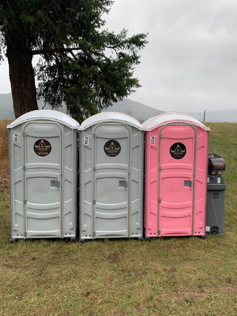 porta potty rental cost Kamloops BC pricing guide showing Lux Loo portable toilet units on a jobsite