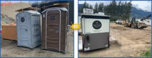 porta potty and flush toilet trailer side by side on a BC construction site near Kamloops
