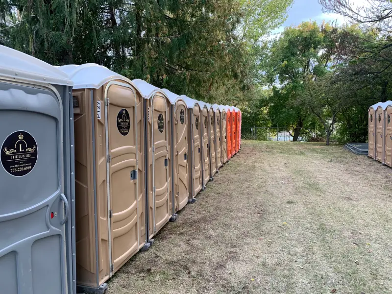A row of portable toilets